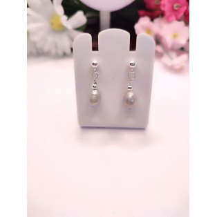 Silver Grey Freshwater Pearl Teardrop French Post Style Earrings